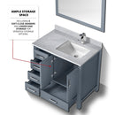 Lexora Jacques 36" W x 22" D Offset Dark Grey Single Bath Vanity with Marble Top and 34" Mirrors