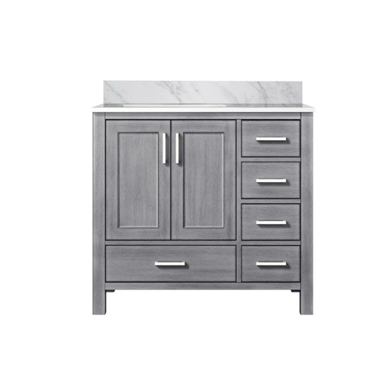 Lexora Jacques 36" W x 22" D Offset Distressed Grey Single Bath Vanity and Marble Top