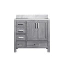 Lexora Jacques 36" W x 22" D Offset Distressed Grey Single Bath Vanity and Marble Top