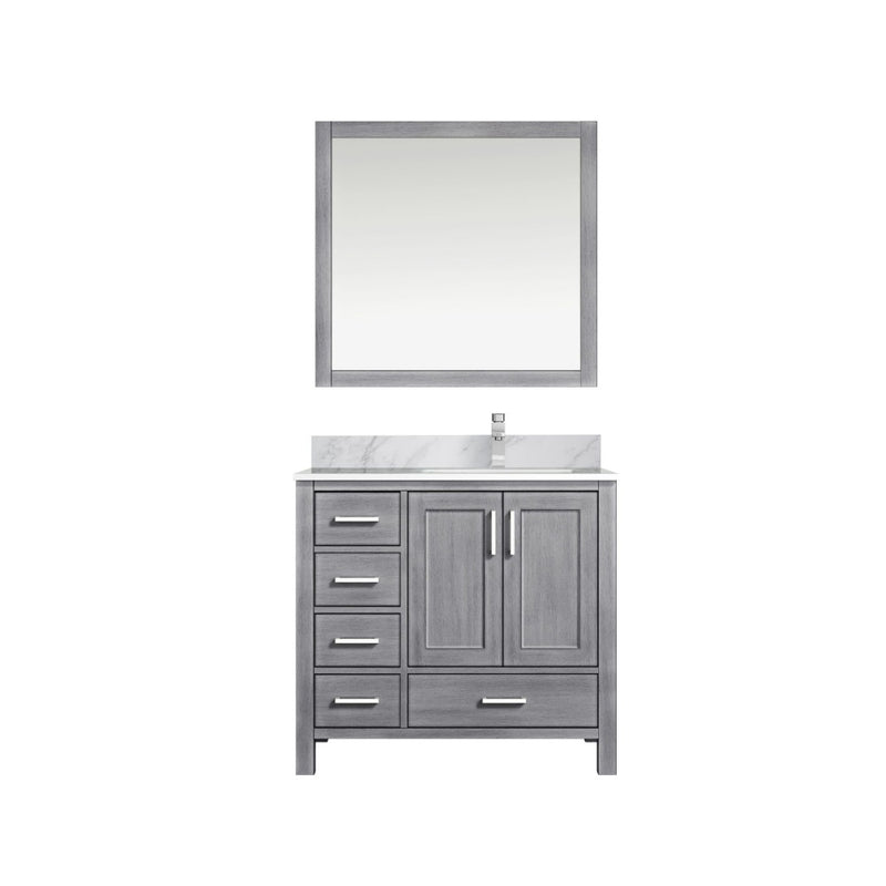 Lexora Jacques 36" W x 22" D Offset Distressed Grey Single Bath Vanity Marble Top with Faucet Set and 34" Mirrors