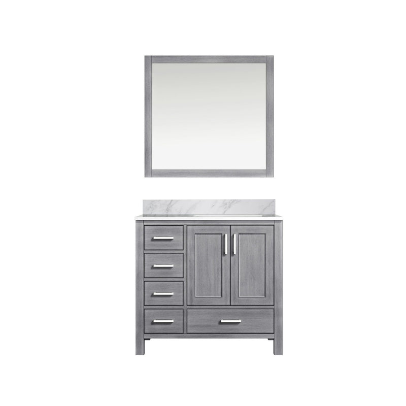 Lexora Jacques 36" W x 22" D Offset Distressed Grey Single Bath Vanity with Marble Top and 34" Mirrors