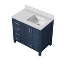 Lexora Jacques 36" W x 22" D Offset Navy Blue Single Bath Vanity and Marble Top