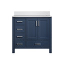 Lexora Jacques 36" W x 22" D Offset Navy Blue Single Bath Vanity and Marble Top