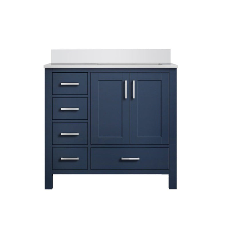 Lexora Jacques 36" W x 22" D Offset Navy Blue Single Bath Vanity and Marble Top