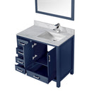 Lexora Jacques 36" W x 22" D Offset Navy Blue Single Bath Vanity Marble Top with Faucet Set and 34" Mirrors