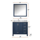 Lexora Jacques 36" W x 22" D Offset Navy Blue Single Bath Vanity Marble Top with Faucet Set and 34" Mirrors