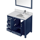 Lexora Jacques 36" W x 22" D Offset Navy Blue Single Bath Vanity Marble Top with Faucet Set and 34" Mirrors