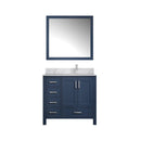 Lexora Jacques 36" W x 22" D Offset Navy Blue Single Bath Vanity Marble Top with Faucet Set and 34" Mirrors