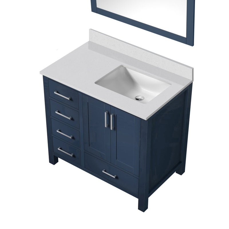 Lexora Jacques 36" W x 22" D Offset Navy Blue Single Bath Vanity with Marble Top and 34" Mirrors