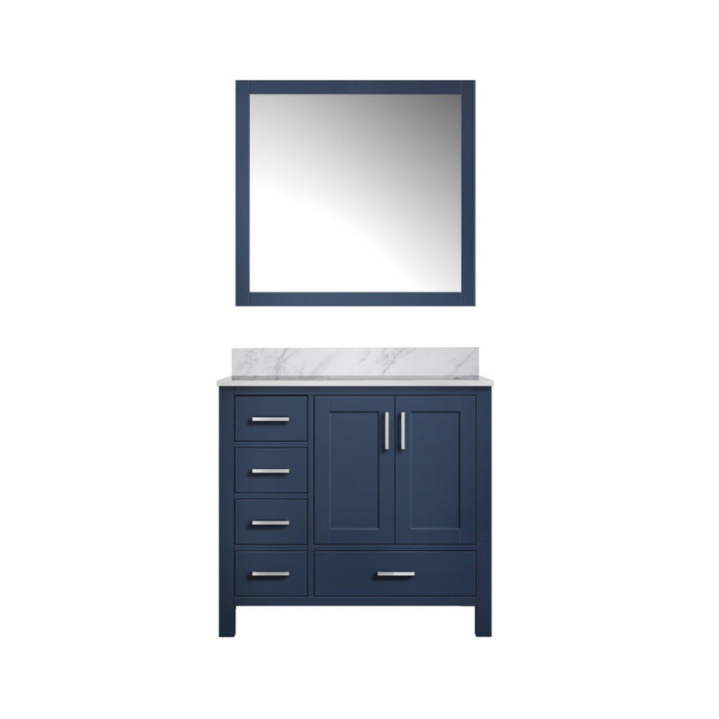 Lexora Jacques 36" W x 22" D Offset Navy Blue Single Bath Vanity with Marble Top and 34" Mirrors