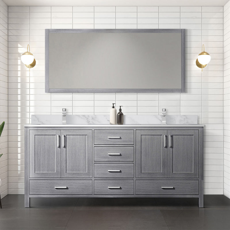 Lexora Jacques 72" W x 22" D Double Bath Vanity and Marble Top, Faucet Set with 28" Mirror