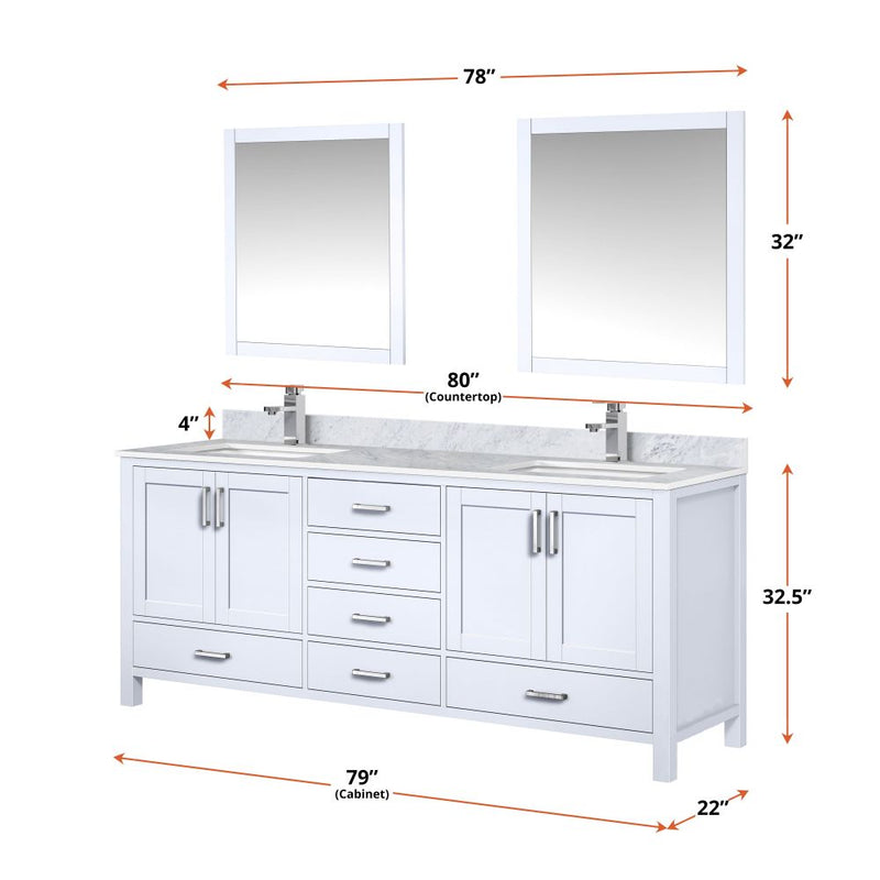 Lexora Jacques 80" W x 22" D Double Bath Vanity and Marble Top