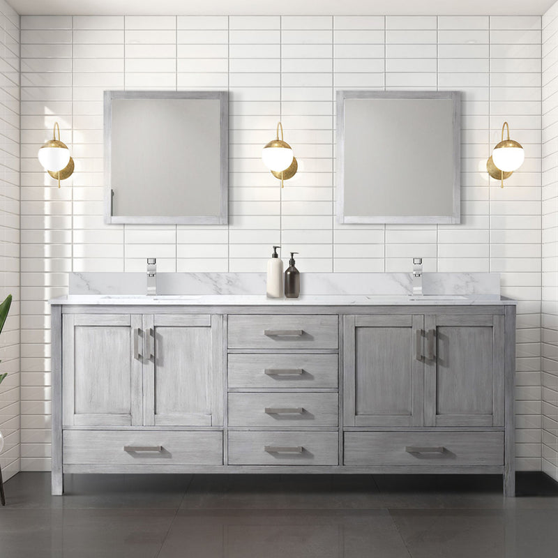 Lexora Jacques 80" W x 22" D Double Bath Vanity and Marble Top with Faucet Set and 30" Mirrors