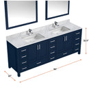 Lexora Jacques 84" W x 22" D Navy Blue Double Bath Vanity Marble Top with Faucet Set and 34" Mirrors