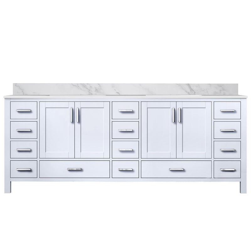 Lexora Jacques 84" W x 22" D White Double Bath Vanity and Marble Top