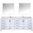 Lexora Jacques 84" W x 22" D White Double Bath Vanity Marble Top with Faucet Set and 34" Mirrors