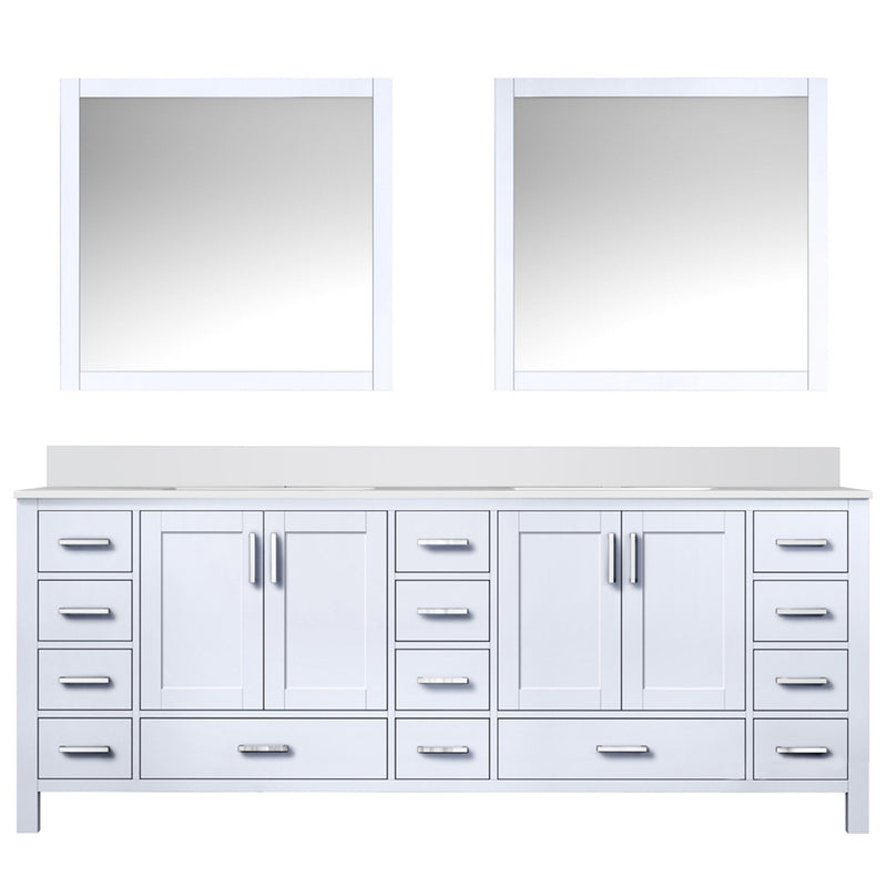 Lexora Jacques 84" W x 22" D White Double Bath Vanity with Marble Top and 34" Mirrors