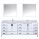 Lexora Jacques 84" W x 22" D White Double Bath Vanity Marble Top with Faucet Set and 34" Mirrors