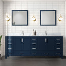 Lexora Jacques 84" W x 22" D Navy Blue Double Bath Vanity and Marble Top