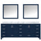 Lexora Jacques 84" W x 22" D Navy Blue Double Bath Vanity with Marble Top and 34" Mirrors