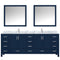 Lexora Jacques 84" W x 22" D Navy Blue Double Bath Vanity Marble Top with Faucet Set and 34" Mirrors