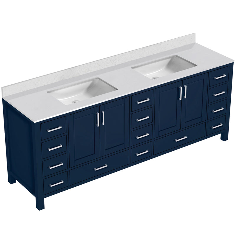 Lexora Jacques 84" W x 22" D Navy Blue Double Bath Vanity and Marble Top