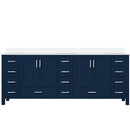 Lexora Jacques 84" W x 22" D Navy Blue Double Bath Vanity and Marble Top