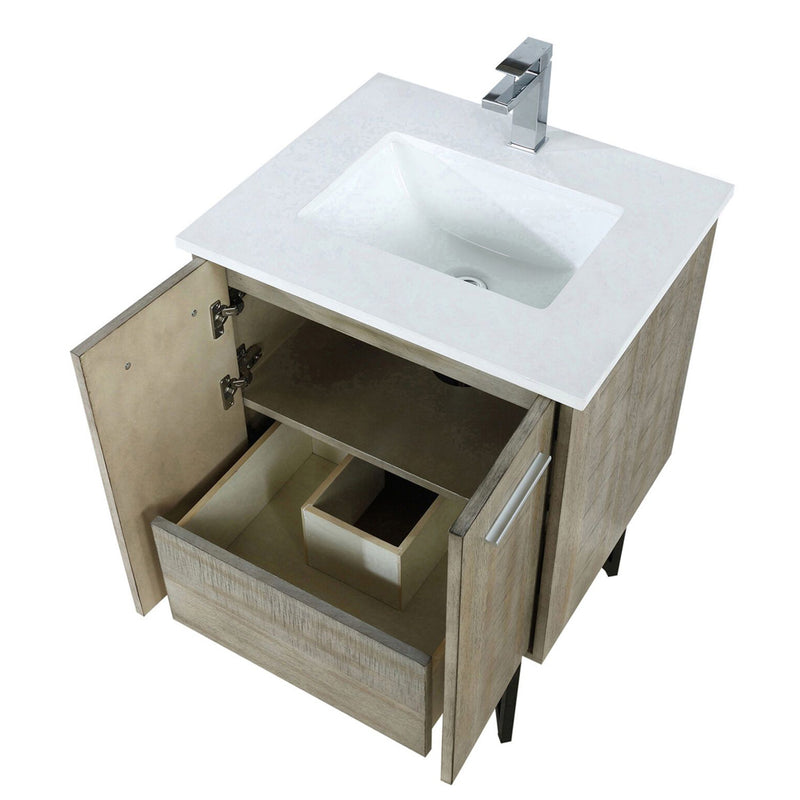 Lexora Lancy 24" W x 20" D Rustic Acacia Bath Vanity White Quartz Top with Faucet Set