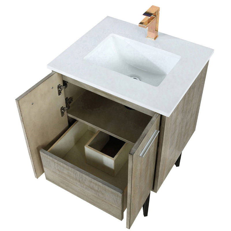 Lexora Lancy 24" W x 20" D Rustic Acacia Bath Vanity White Quartz Top with Faucet Set