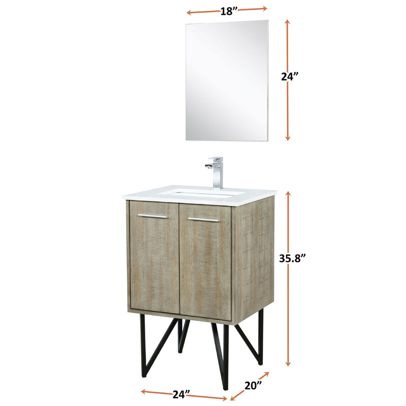 Lexora Lancy 24" W x 20" D Rustic Acacia Bath Vanity White Quartz Top with Faucet Set and 18" Mirror