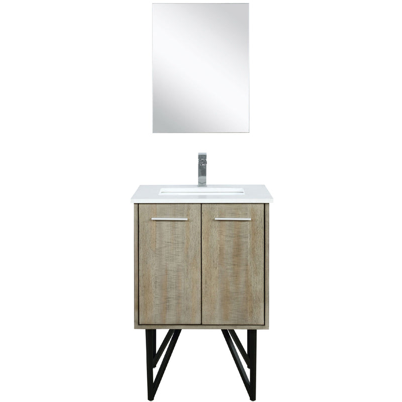 Lexora Lancy 24" W x 20" D Rustic Acacia Bath Vanity White Quartz Top with Faucet Set and 18" Mirror