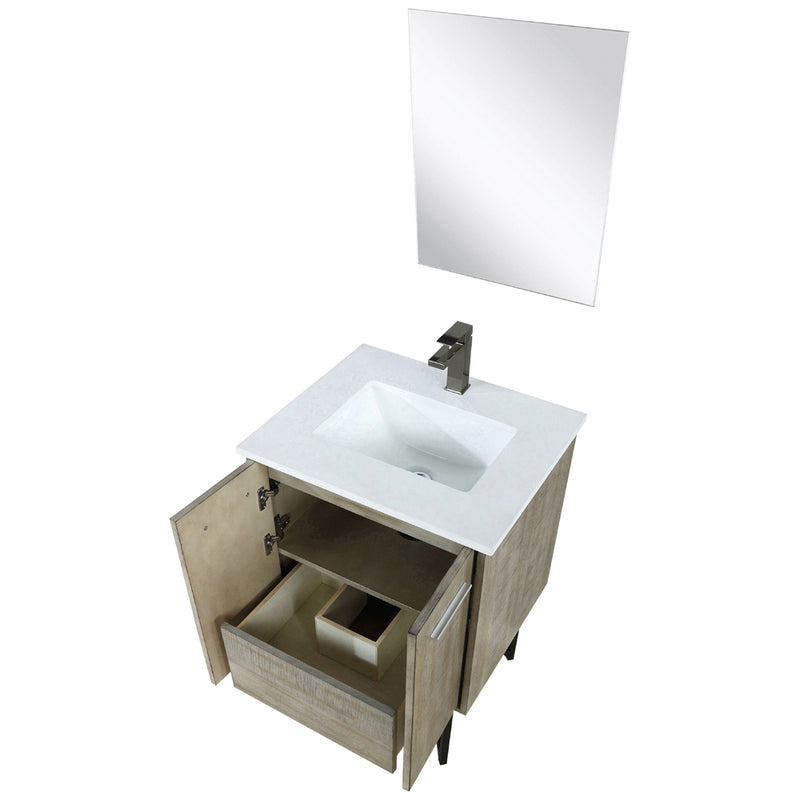 Lexora Lancy 24" W x 20" D Rustic Acacia Bath Vanity White Quartz Top with Faucet Set and 18" Mirror