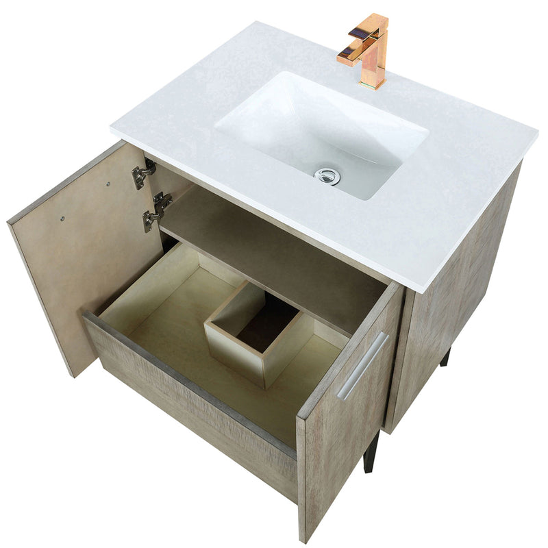 Lexora Lancy 30" W x 20" D Rustic Acacia Bath Vanity White Quartz Top with Faucet Set