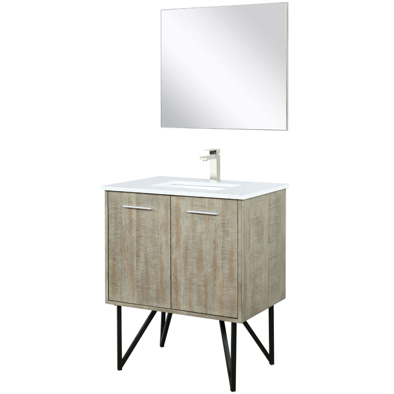 Lexora Lancy 30" W x 20" D Rustic Acacia Bath Vanity White Quartz Top with Faucet Set and 28" Mirror