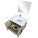 Lexora Lancy 30" W x 20" D Rustic Acacia Bath Vanity White Quartz Top with Faucet Set and 28" Mirror