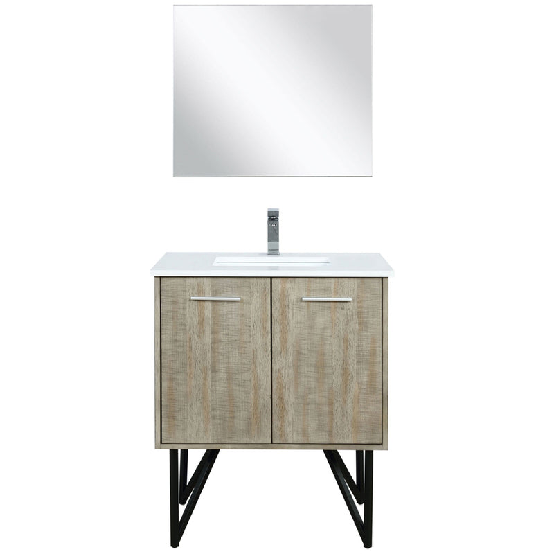 Lexora Lancy 30" W x 20" D Rustic Acacia Bath Vanity White Quartz Top with Faucet Set and 28" Mirror