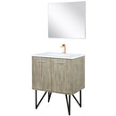 Lexora Lancy 30" W x 20" D Rustic Acacia Bath Vanity White Quartz Top with Faucet Set and 28" Mirror