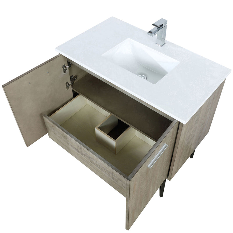 Lexora Lancy 36" W x 20" D Rustic Acacia Bath Vanity White Quartz Top with Faucet Set