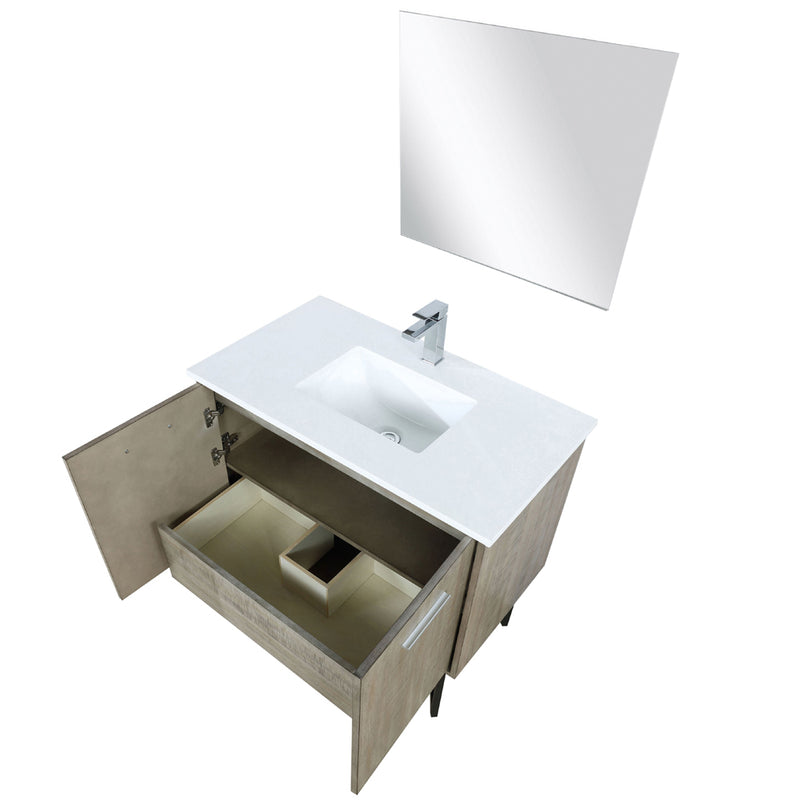 Lexora Lancy 36" W x 20" D Rustic Acacia Bath Vanity White Quartz Top with Faucet Set and 28" Mirror