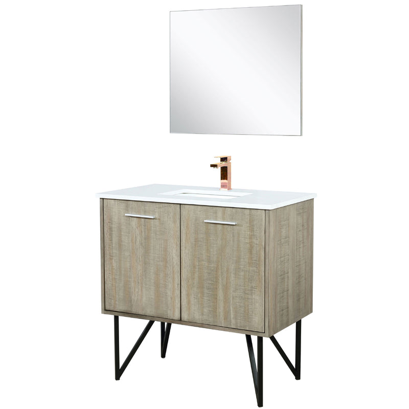 Lexora Lancy 36" W x 20" D Rustic Acacia Bath Vanity White Quartz Top with Faucet Set and 28" Mirror