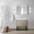 Lexora Lancy 36" W x 20" D Rustic Acacia Bath Vanity White Quartz Top with Faucet Set and 28" Mirror