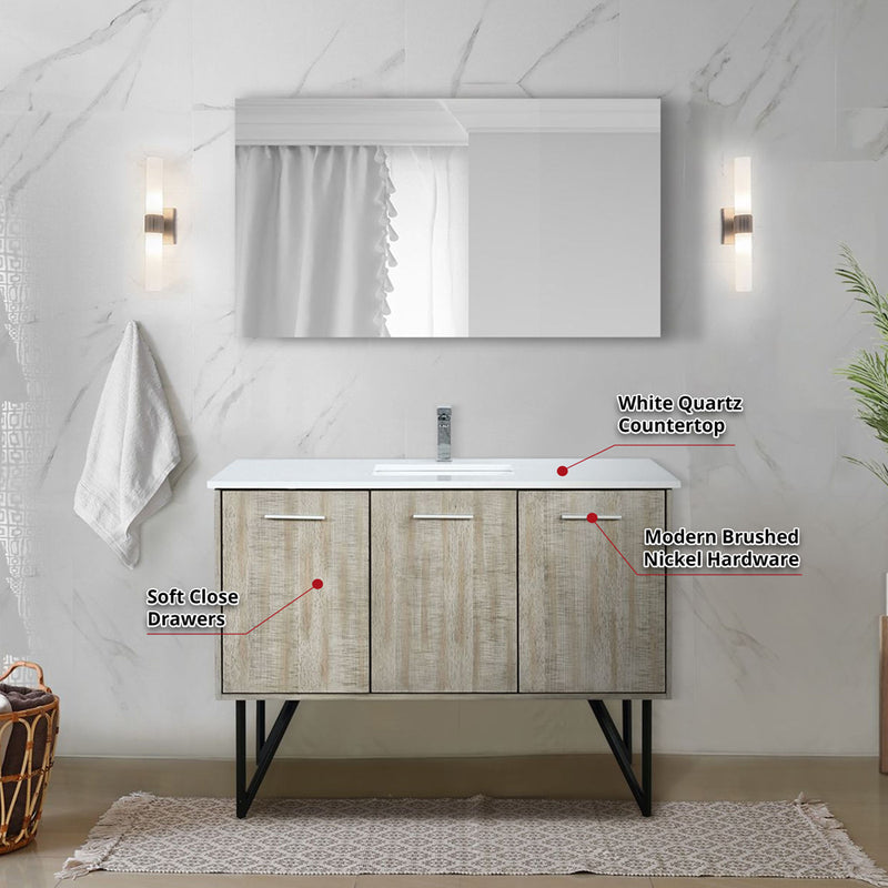 Lexora Lancy 48" W x 20" D Rustic Acacia Bath Vanity, White Quartz Top with Faucet Set