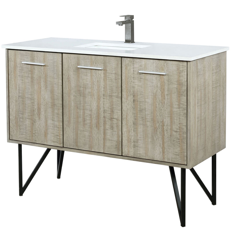 Lexora Lancy 48" W x 20" D Rustic Acacia Bath Vanity, White Quartz Top with Faucet Set