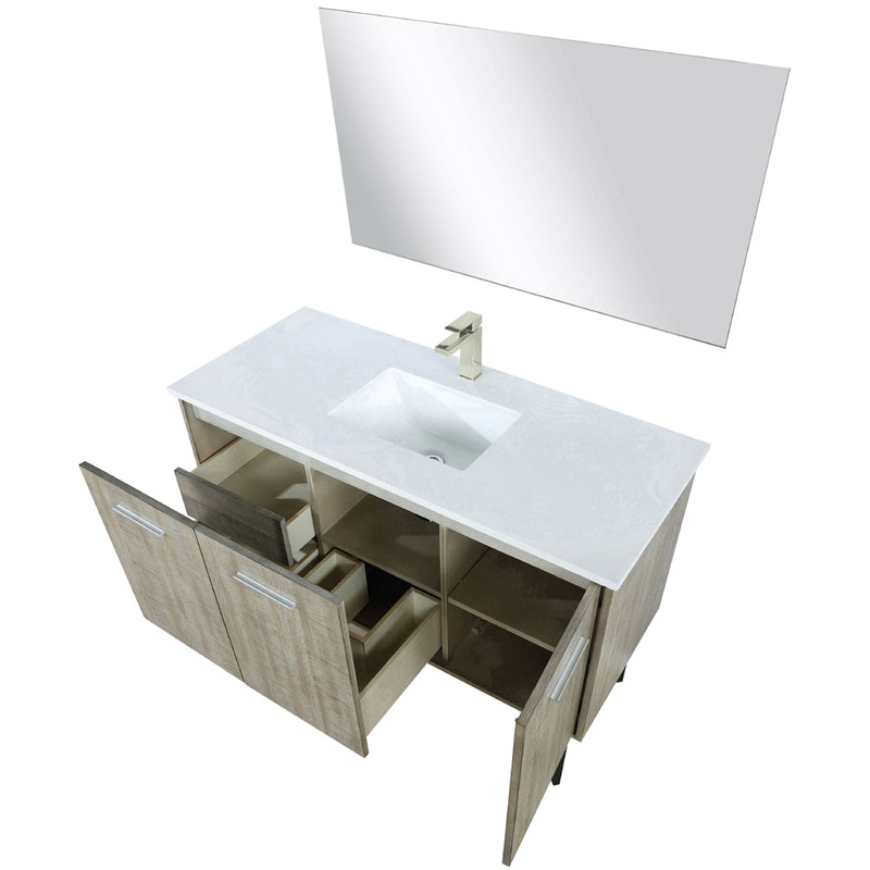 Lexora Lancy 48" W x 20" D Rustic Acacia Bath Vanity White Quartz Top with Faucet Set and 43" Mirror