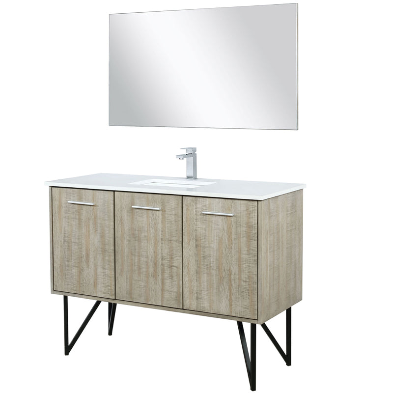 Lexora Lancy 48" W x 20" D Rustic Acacia Bath Vanity White Quartz Top with Faucet Set and 43" Mirror