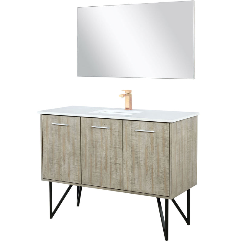 Lexora Lancy 48" W x 20" D Rustic Acacia Bath Vanity White Quartz Top with Faucet Set and 43" Mirror