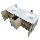 Lexora Lancy 60" W x 20" D Rustic Acacia Double Bath Vanity White Quartz Top with Faucet Set