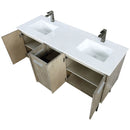 Lexora Lancy 60" W x 20" D Rustic Acacia Double Bath Vanity White Quartz Top with Faucet Set