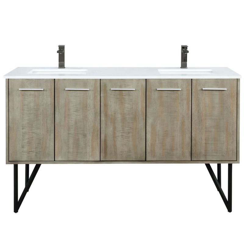 Lexora Lancy 60" W x 20" D Rustic Acacia Double Bath Vanity White Quartz Top with Faucet Set