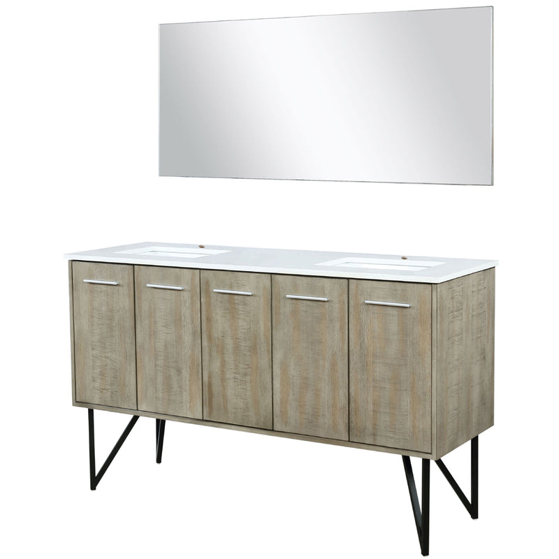 Lexora Lancy 60" W x 20" D Rustic Acacia Double Bath Vanity Marble Top and 55" Mirror